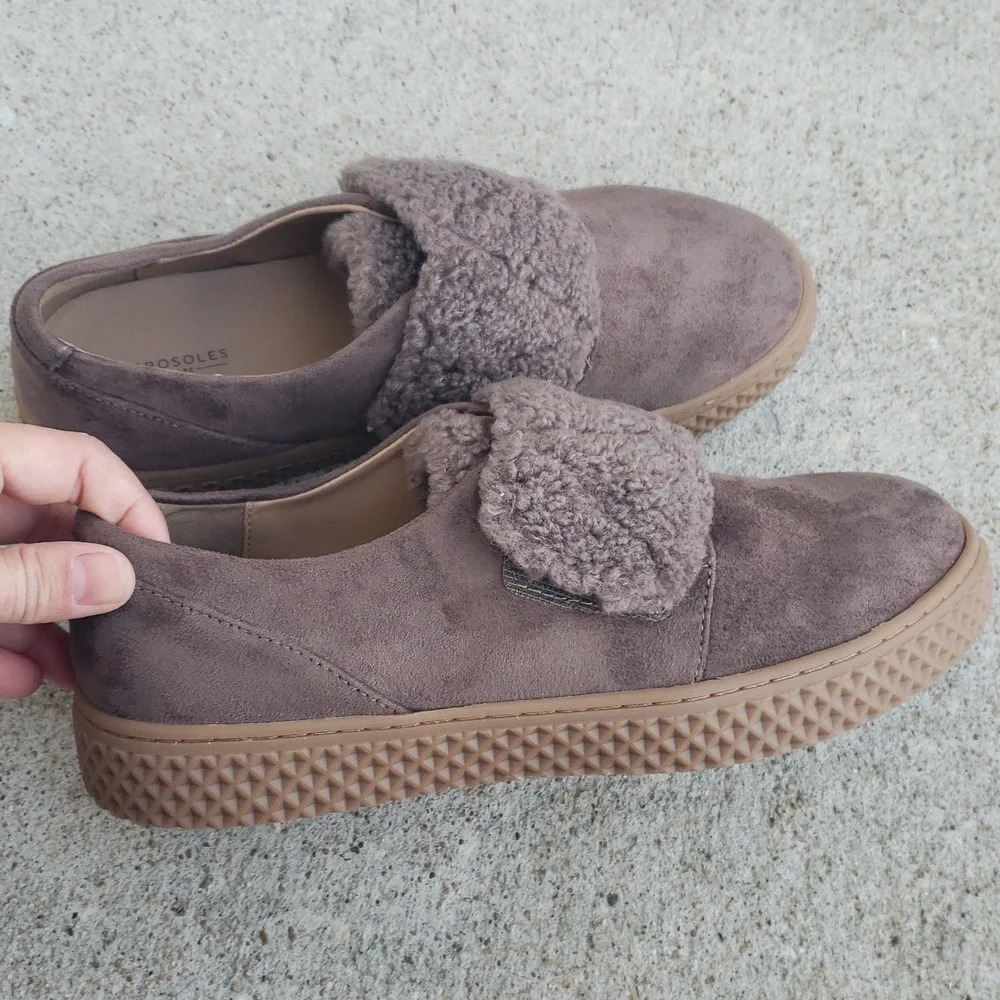 Aerosoles Wave Ebbie Sherpa Low Top Ankle Boots Sneaker Medium Taupe Size 7.5